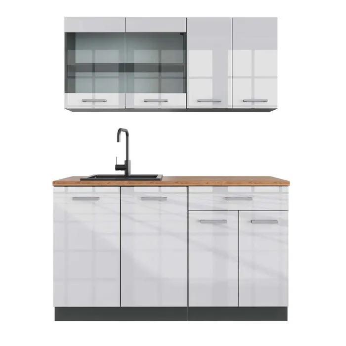 Vicco Cuisine Blanc brillant/Anthracite 140cm, PT Chêne