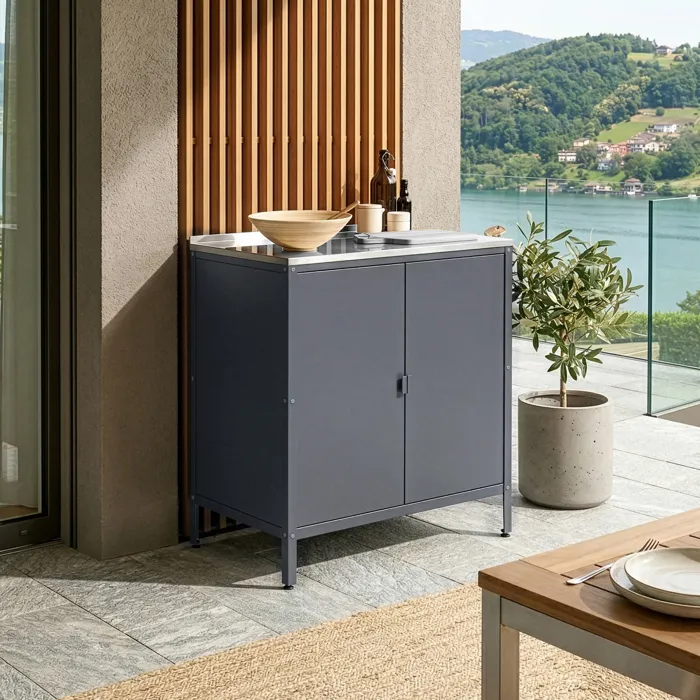 Armoire de jardin Bolognano acier laqué 92 x 80 x 50 cm gris foncé mat casa.pro