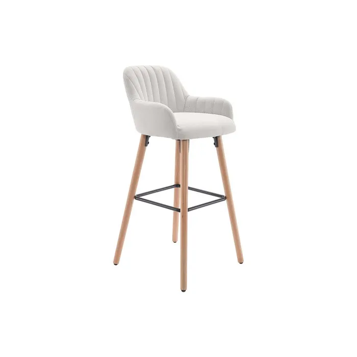 Tabouret de bar en tissu et pieds bois de hêtre - Crème - ELEANA