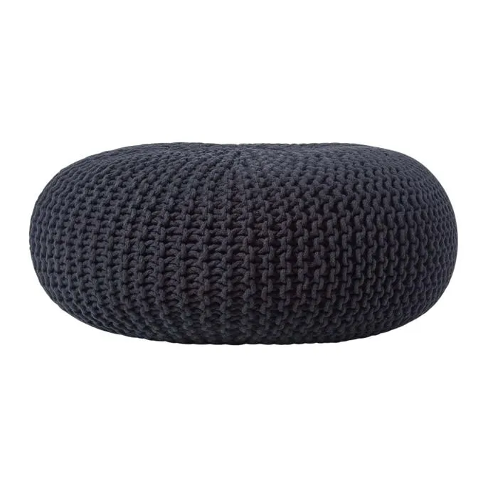 Pouf En Tricot Rond Noir Très Grand - Homescapes