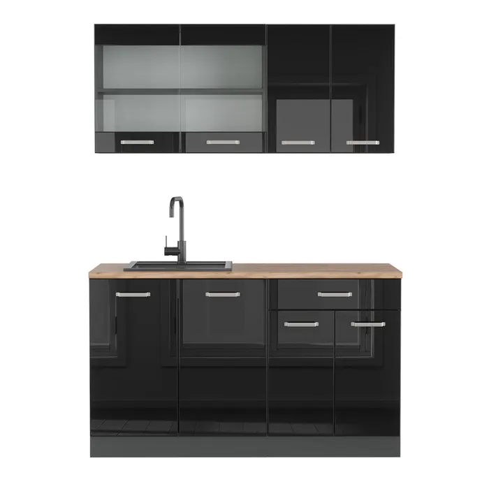 Vicco Cuisine Noir brillant/Anthracite 140cm sans PT