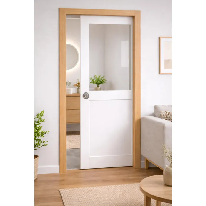 Porte Coulissante Atelier Blanc H204 X L73 Cm Sans Meneau, Galandage, Kit De Finition Gd Menuiseries