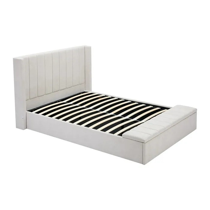 Lit coffre 140 x 190 cm avec banc - Tissu - Beige - DOUINO
