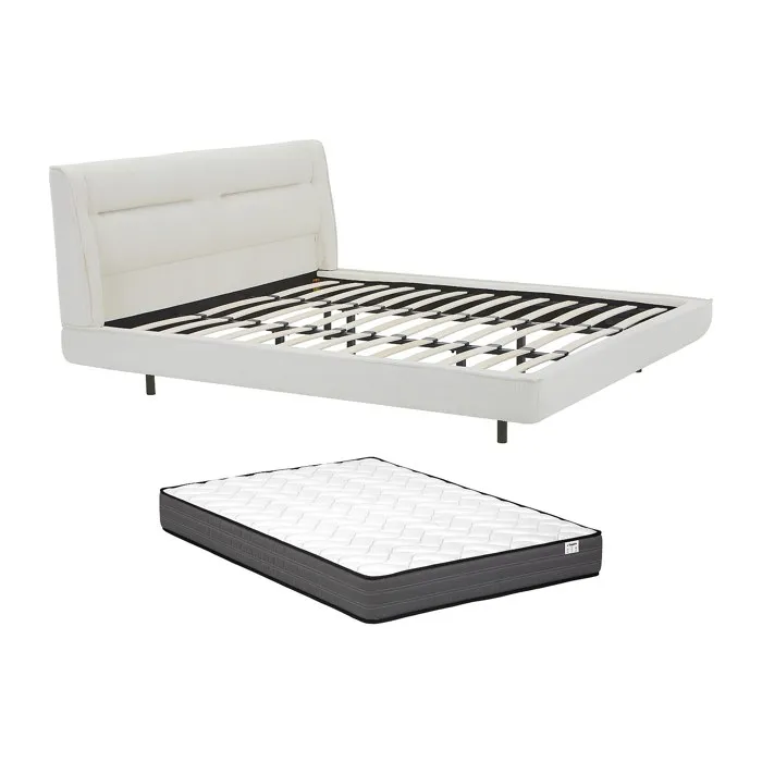 Lit 180 x 200 cm - Tissu bouclette - Beige + Matelas - ISYDE