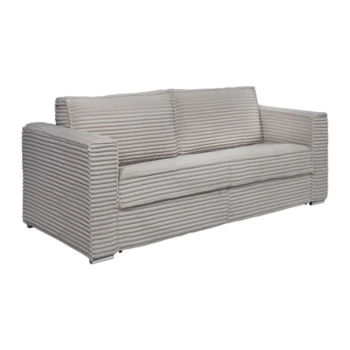 Canapé 4 places convertible express en velours côtelé grosses côtes gris clair - Couchage à lattes larges 160 cm - Matelas 14 cm