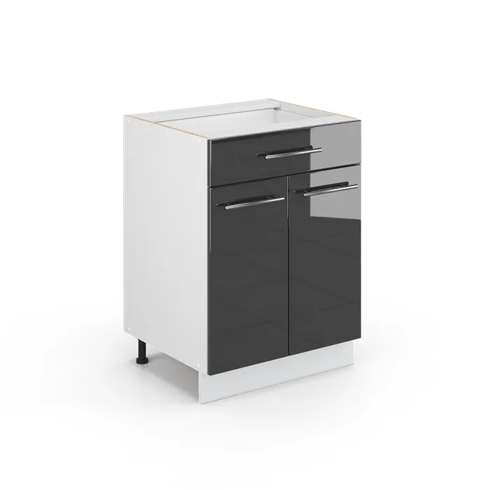 Vicco Meuble cuisine Anthracite Haute brillance 60cm avec tiroir, sans PT