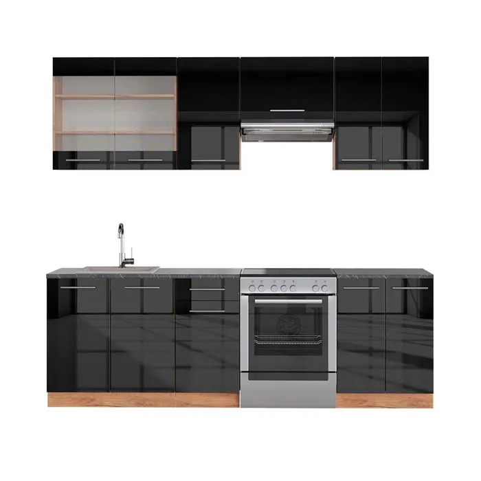 Vicco Cuisine Anthracite brillant/Chêne doré 240cm, PT Anthracite