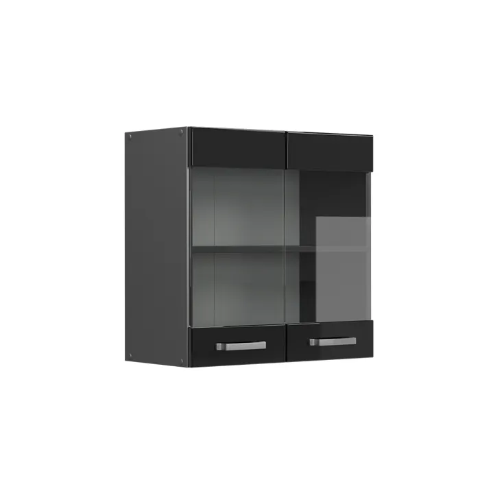Vicco Meuble de cuisine haut vitré Noir Haute brillance 60cm