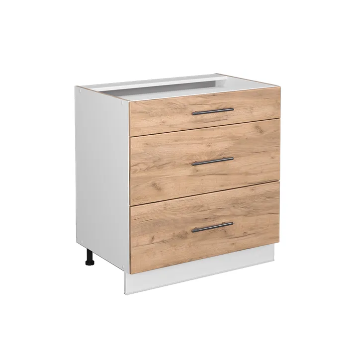Vicco Meuble cuisine Chêne de force doré 80cm avec 3 tiroirs, sans PT