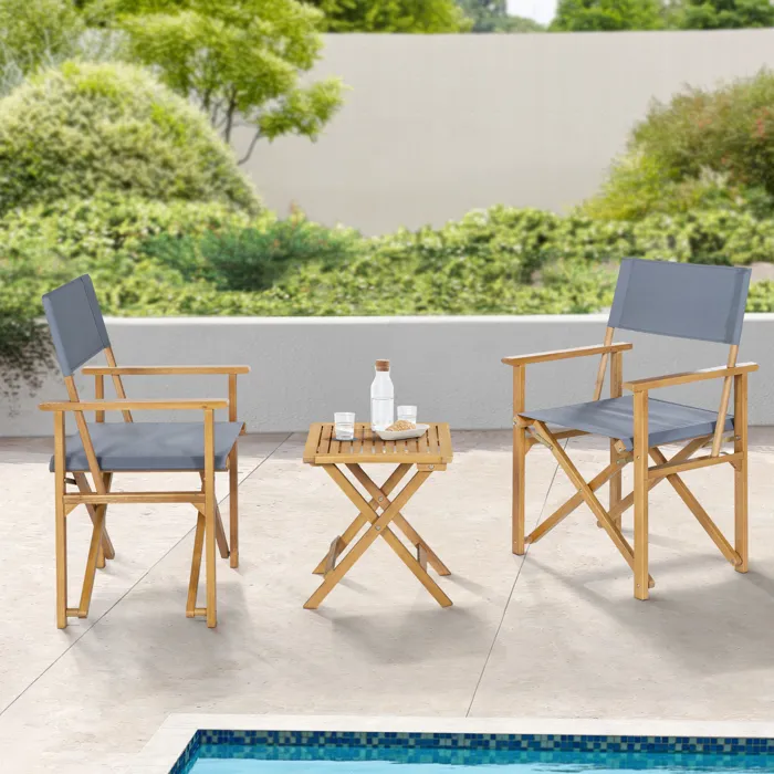 Ensemble de meubles de jardin 3 pièces Capistrello bois d'eucalyptus gris casa.pro