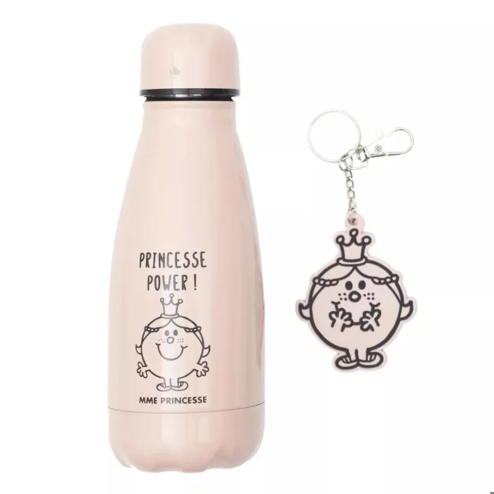 Coffret Bouteille Isotherme 26cl Et Porte Clé Monsieur Madame Série Mme Princesse