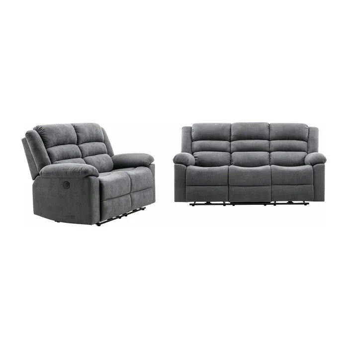 Canapé 3 places et 2 places relax électrique en tissu gris BUROLO