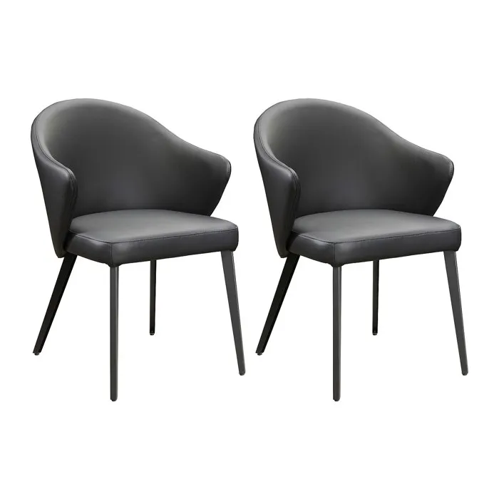 Lot de 2 chaises avec accoudoirs en cuir et acier - Noir - MIBELLY de Maison Céphy