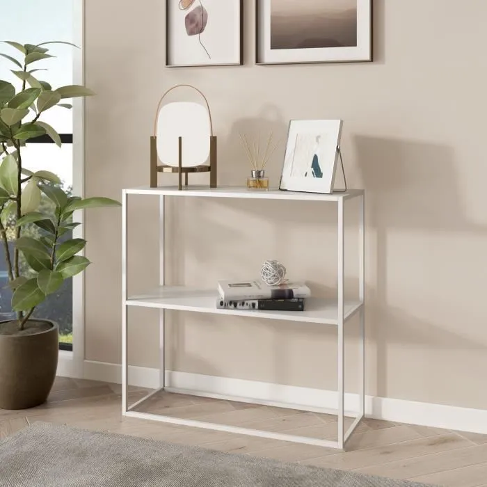 Table console Strömstad avec surface de rangement 80 x 79,5 x 26 cm blanc mat en.casa