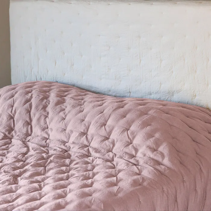 Couvre-lit 240x260 Cm Celeste Velours Piquage Points Brodés Rose