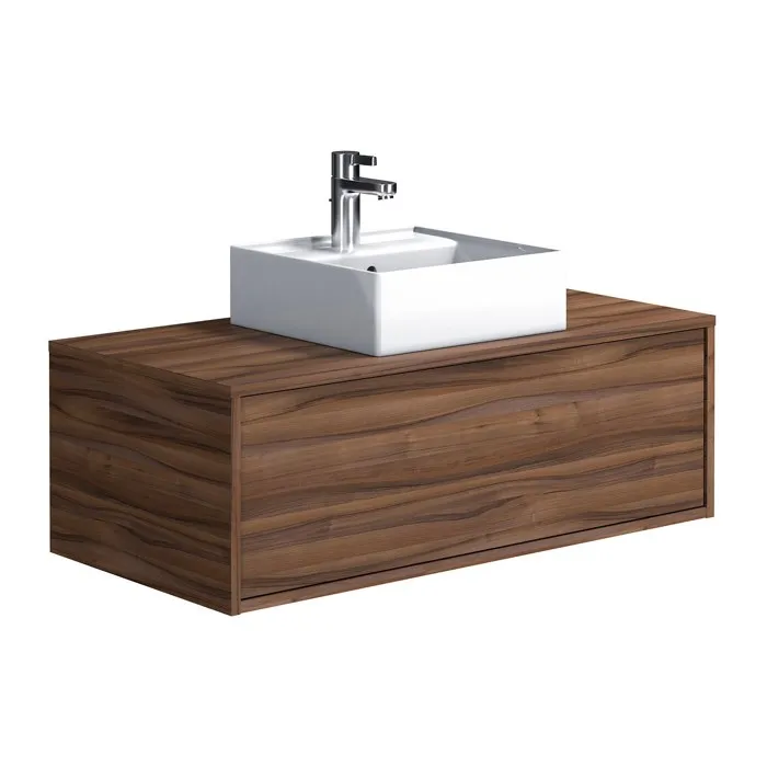 Meuble de salle de bain suspendu coloris naturel foncé avec simple vasque carrée - 94 cm - TEANA II