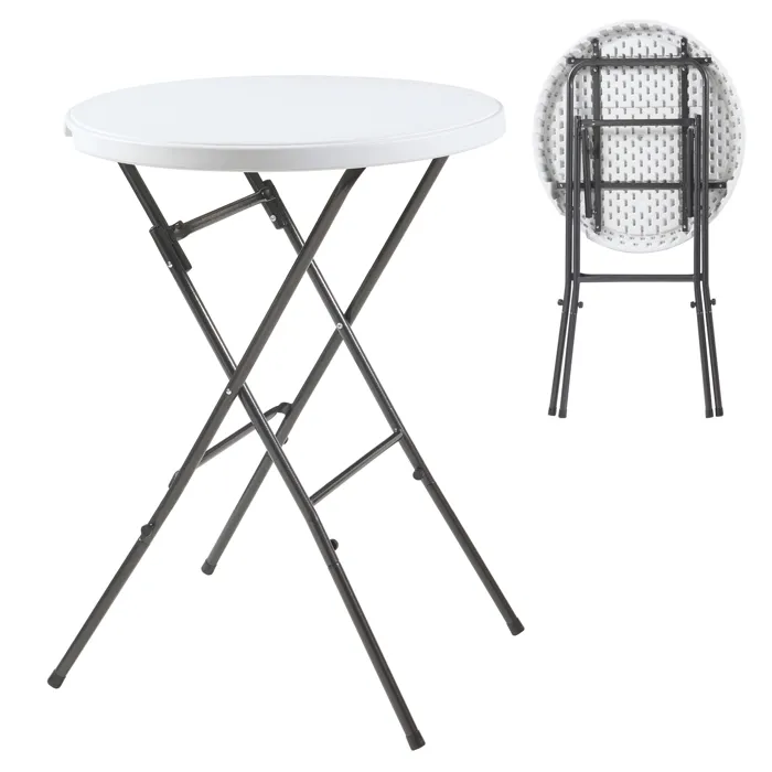Table haute pliante Ljusnarsberg avec plateau rond 80 x 110 cm blanc en.casa