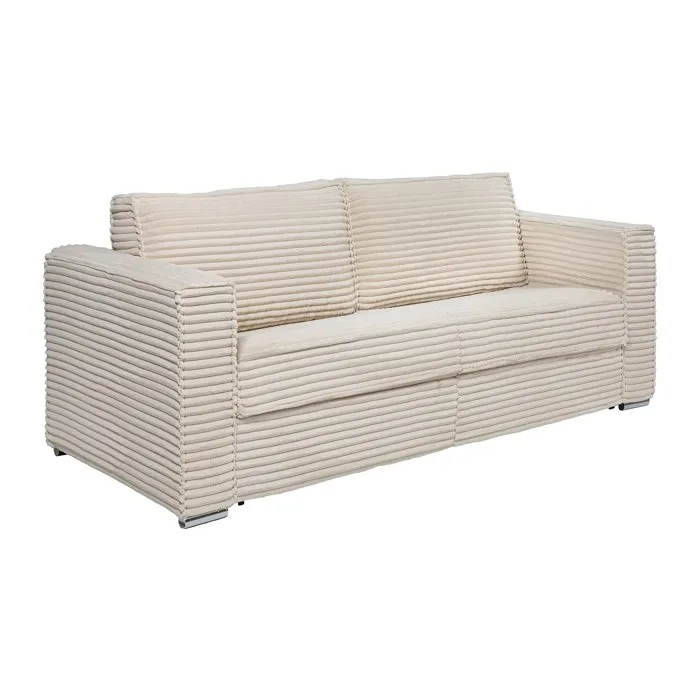 Canapé 4 places convertible express en velours côtelé grosses côtes beige - Couchage à lattes larges 160 cm - Matelas 14 cm LORETO