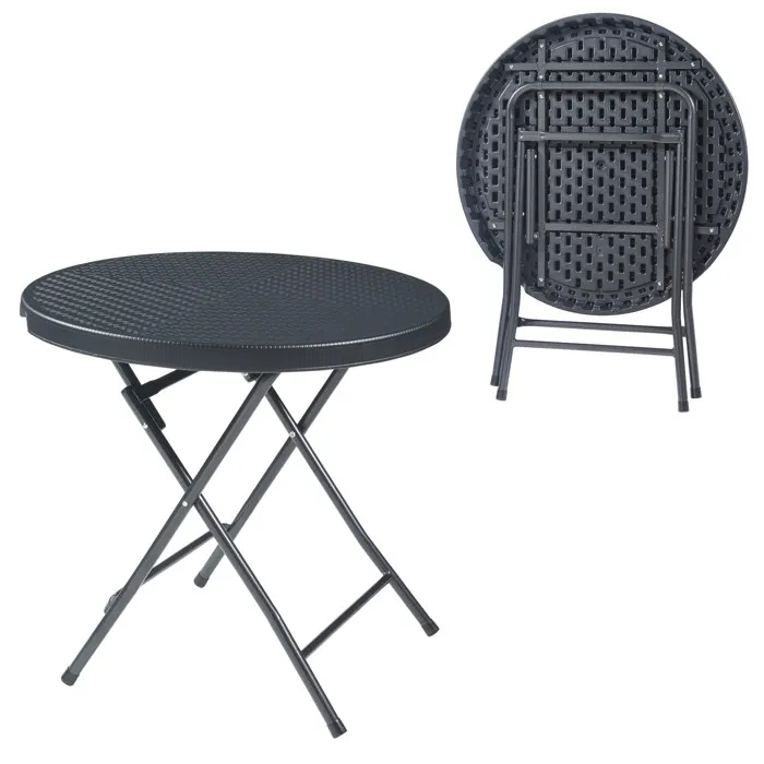 Table de camping pliante Mark 80 x 74 cm effet rotin noir en.casa