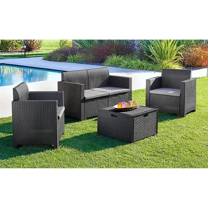 Ensembles canapés, fauteuils et tables de jardin DMORA rotin gris 3 pieces 58 x 75 x 79 4 personnes