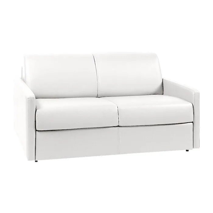 Canapé 2 places convertible express en simili blanc - Couchage 120 cm - Matelas 22 cm avec mémoire de forme CALIFE