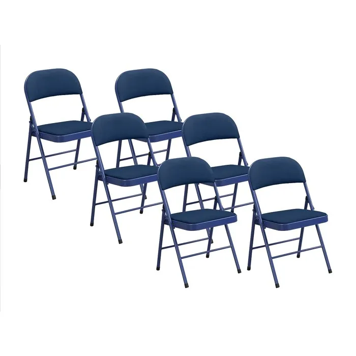 Lot de 6 chaises pliantes en velours et métal - Bleu - ORTENSIA