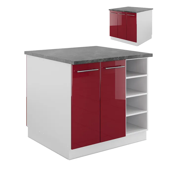 Vicco Îlot de cuisine Bordeaux haute brillance/blanc 90cm sans PT