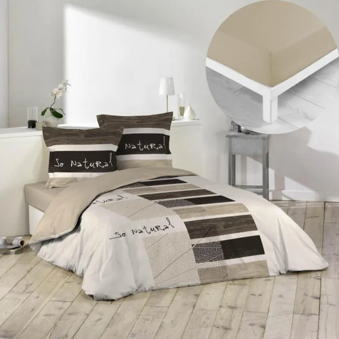 Pack parure de couette 260x240 cm So natural + drap housse 160x200x30 Beige