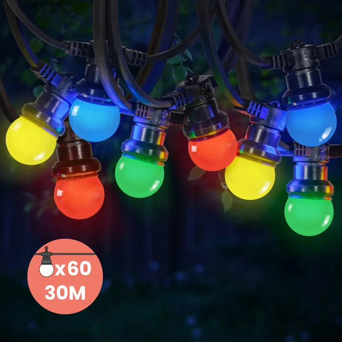 Guirlande Guinguette IP65 30M 60 Bulbes Multicolores