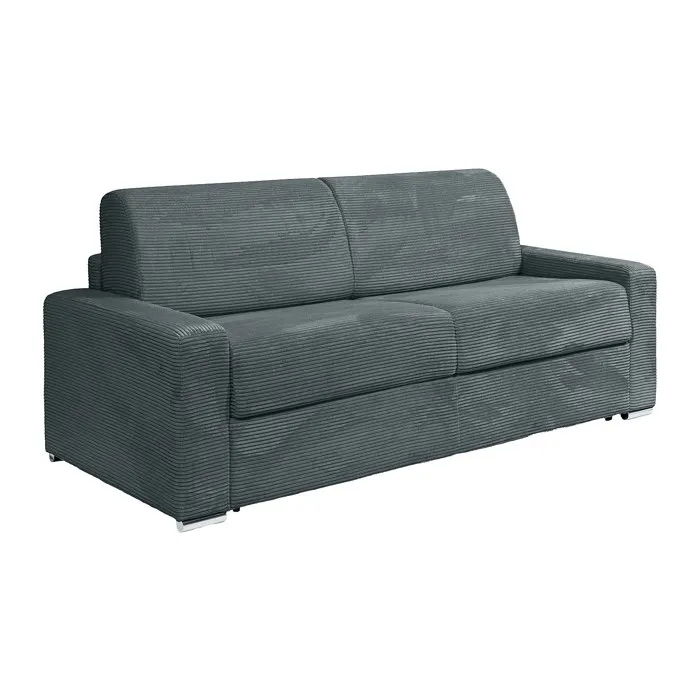 Canapé 4 places convertible express en velours côtelé gris - Couchage 160 cm - Matelas 18 cm - CALITO