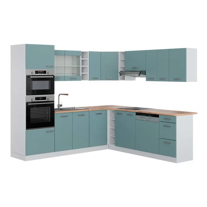 Vicco Cuisine en angle Bleu-gris/Blanc 247 x 237 cm, PT Chêne