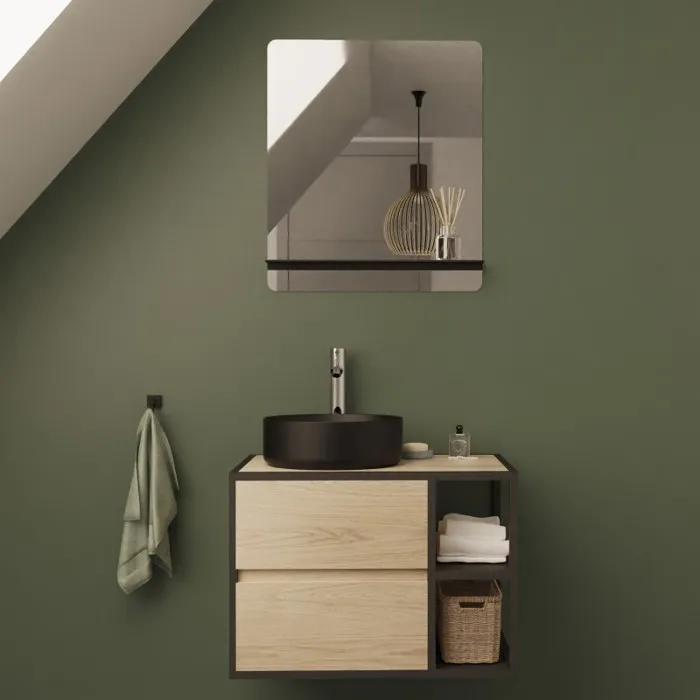 Ensemble meuble simple vasque EDISSON 70 cm + vasque + miroir