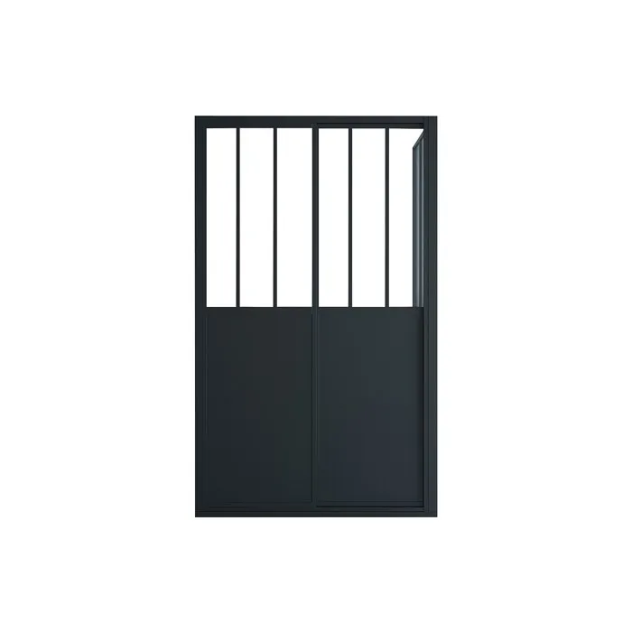 Paroi de douche avec porte coulissante noir mat style industriel - 120 x 80 x 195 cm - URBANIK