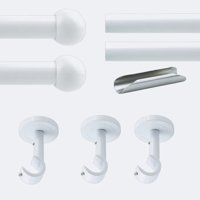 Kit de tringle à rideaux Blanc 300cm Diam.20mm Embout Boule - Fixation Plafond - Boulet