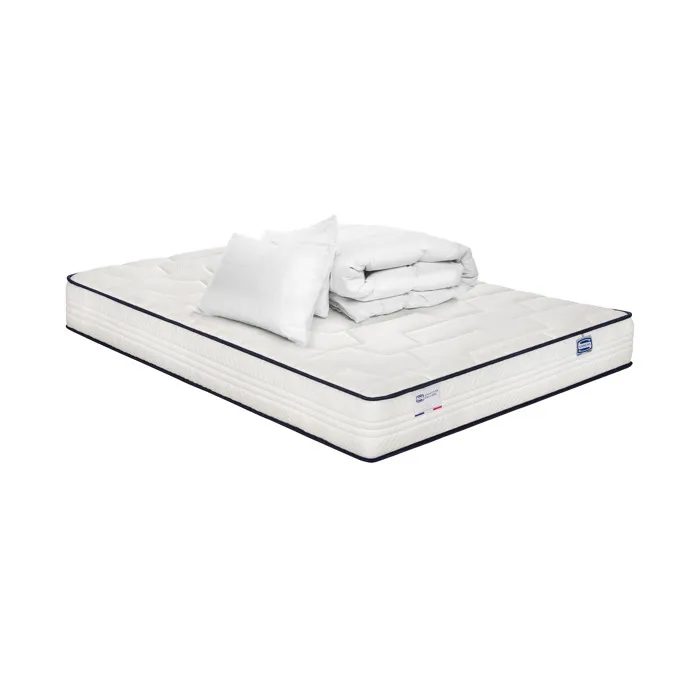 Matelas Intemporel 160x200 Ressorts Ensachés, Extra Ferme H24 + Couette + 2 Oreillers