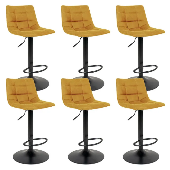 Magnus - Lot De 6 Tabourets Acier Et Tissu Jaune Moutarde