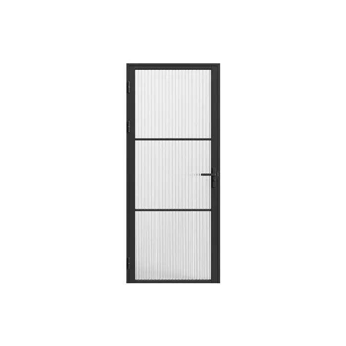 Bloc porte réversible en aluminium et verre texturé - H204 x L83 cm - Noir - MASERU