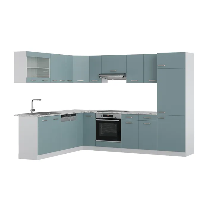 Vicco Cuisine en angle Bleu-gris/Blanc 287 x 227 cm, PT Marbre