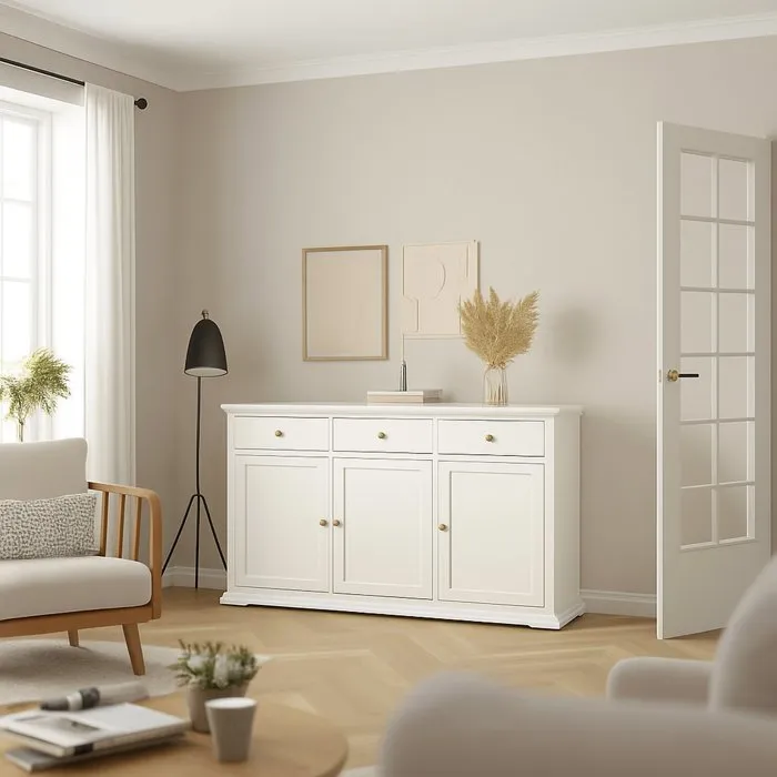 Buffet Asola, 3 tiroirs 144x46x92h cm Blanc