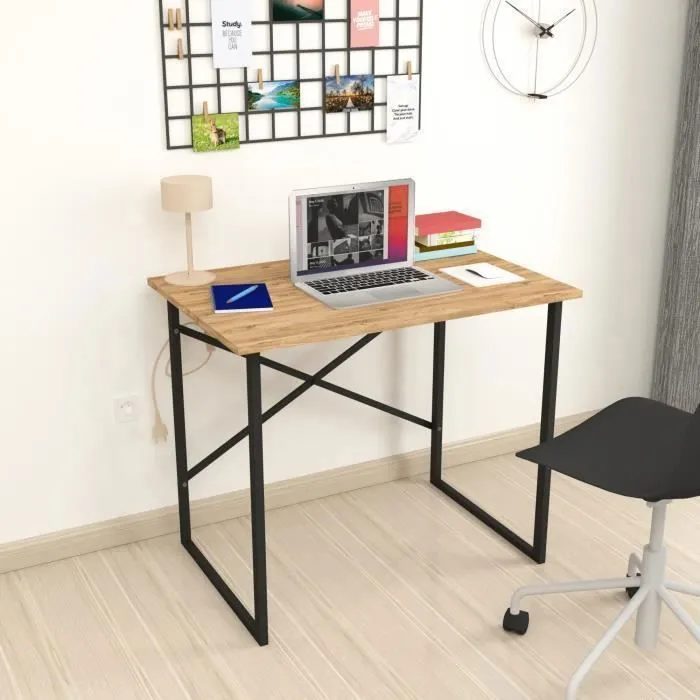 Bureau Tjeldsund 74 x 90 x 60 cm effet chêne anthracite en.casa