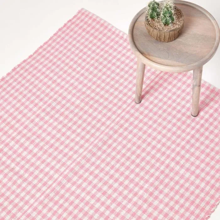 Tapis Carreaux Vichy Rose Blanc 60x90cm - Homescapes