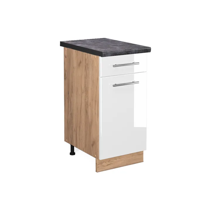 Vicco Meuble cuisine Blanc Haute brillance/Chêne doré 40cm plan de travail Anthracite