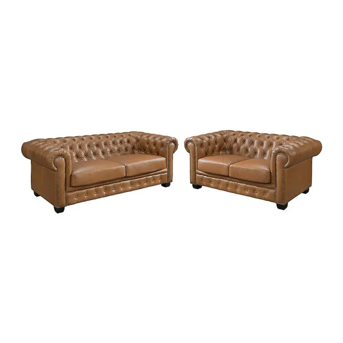 Canapés chesterfield 3 places et 2 places BRENTON 100% cuir de buffle premium - Caramel vintage