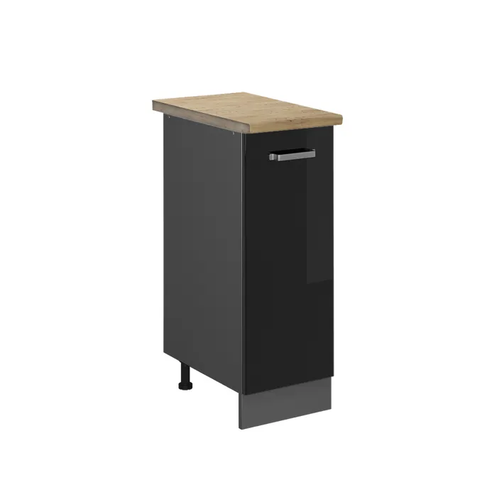 Vicco Meuble de cuisine Noir Haute brillance/Anthracite 30cm plan de travail Chêne doré