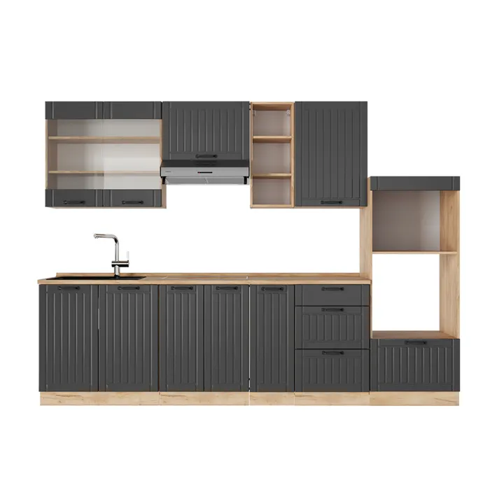 Vicco Cuisine Gris foncé 280cm, PT Chêne