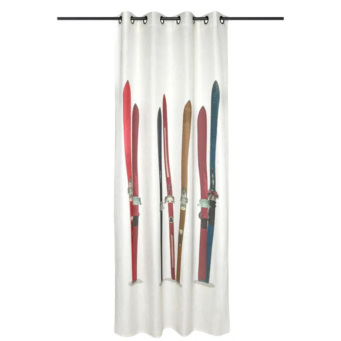 Rideau Tamisant En Polylin À Motif Skis Blanc 140x240 Cm