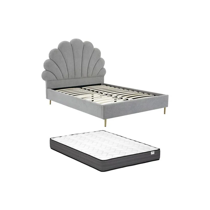 Lit coquillage 160 x 200 cm - Tissu - Gris clair + Matelas - LIVAYA