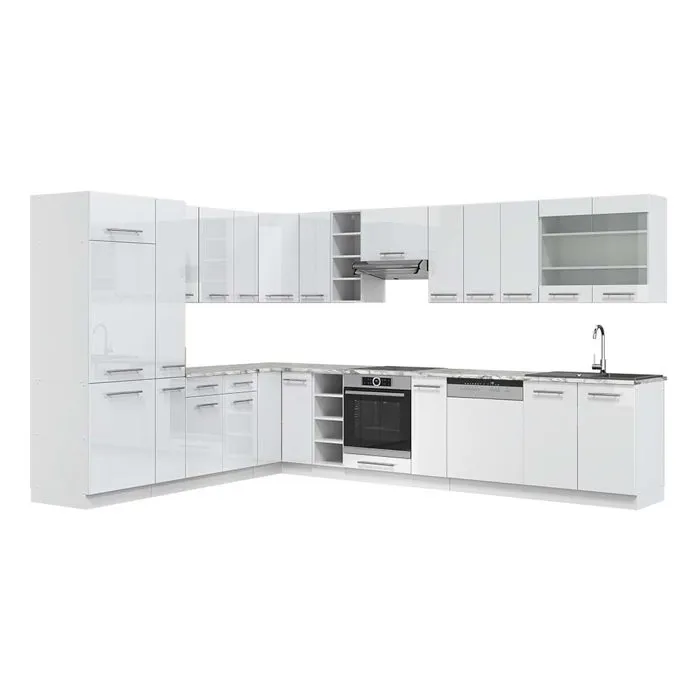 Vicco Cuisine en angle Blanc Haute brillance/Blanc 347 x 257 cm plan de travail Marbre