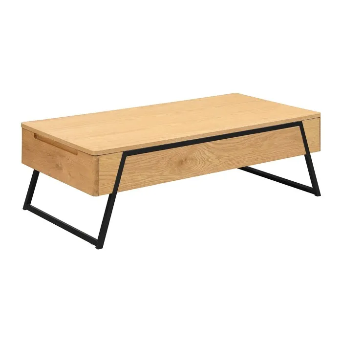 Table basse avec plateau relevable placage chêne - Naturel - EBENORA