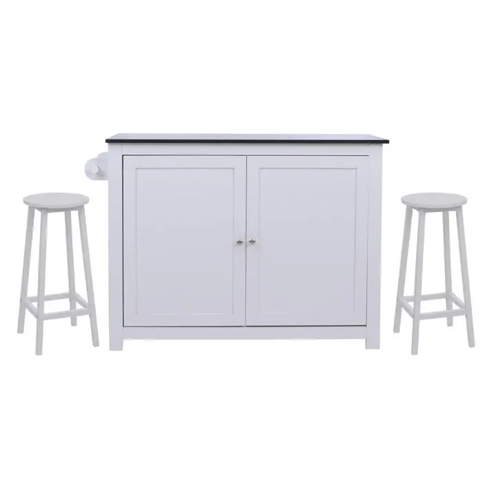 Îlot De Cuisine Avec 2 Tabourets Placard De Rangement Et Tiroir 90x120x45 Cm Blanc Et Noir 040008781